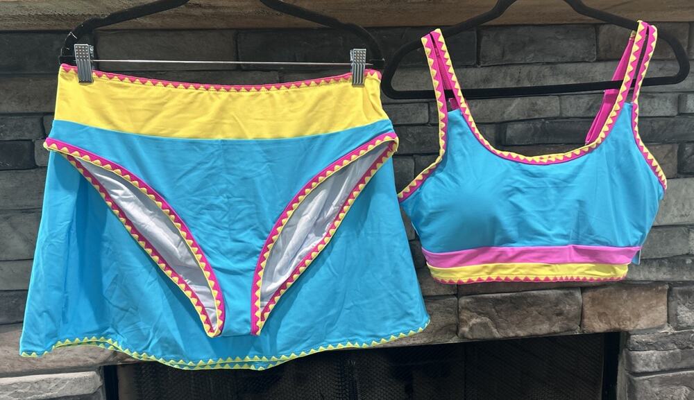 Women’s POPVIL Color Block 3 Pc Bikini Bathing Suit Skirt Size XL *A6